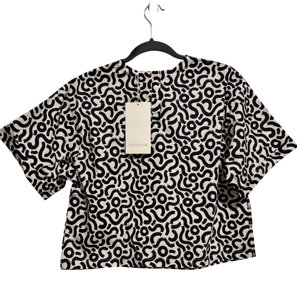 Wildfang The Essential Boxy Top Womens XS Black White Abstract Squiggle Print - Picture 2 of 7